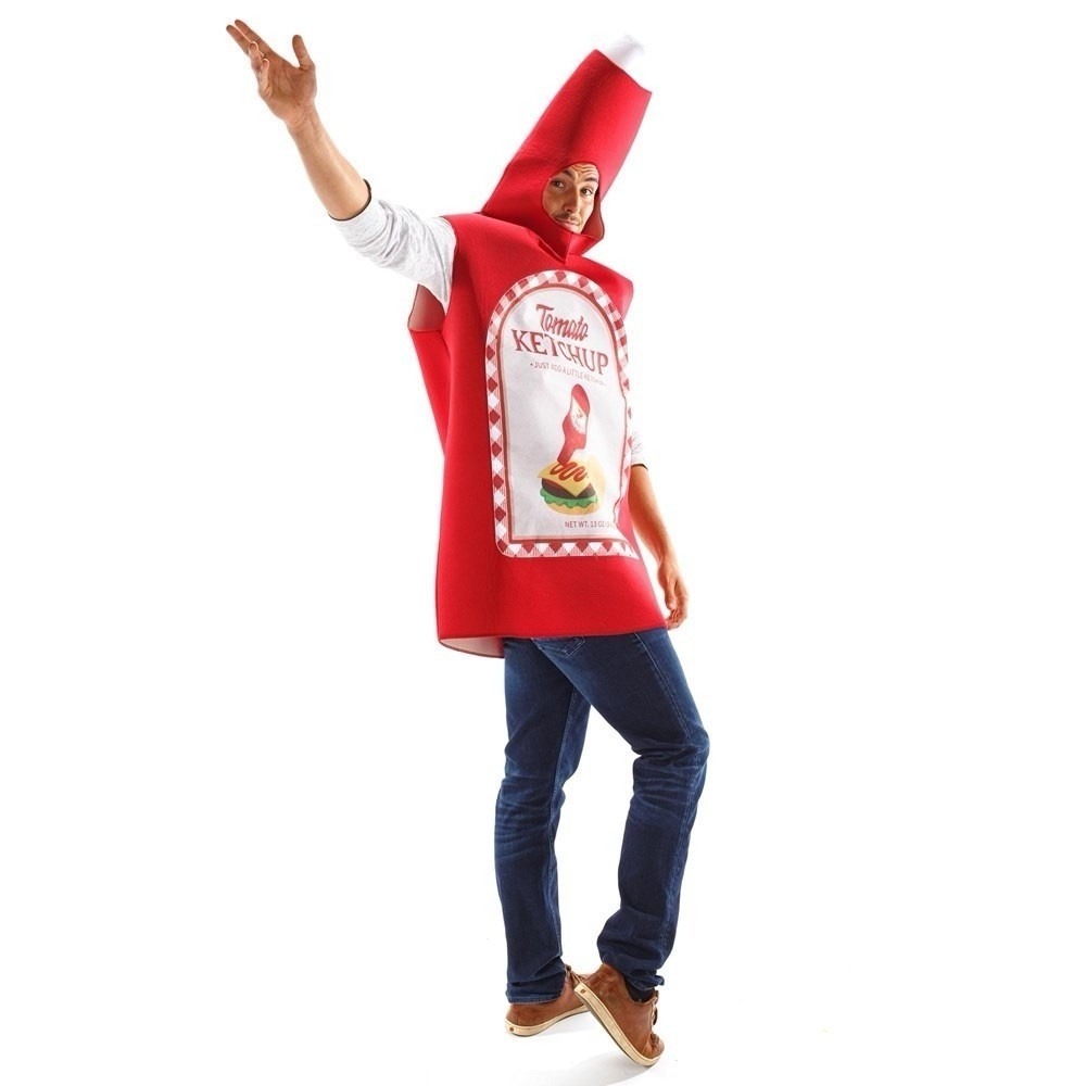 Hauntlook Tomato Ketchup Costume Adult One Size Red Bottle Bodysuit Halloween OS